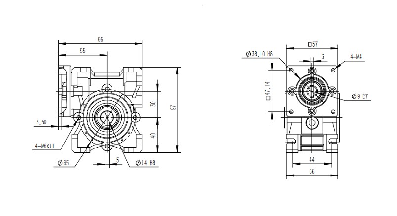 艾思捷SJMRV030-30蝸輪蝸桿減速機(jī)安裝尺寸圖紙